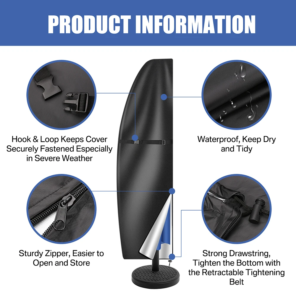 Wasserdichtes Oxford-Gewebe für den Außenbereich, Sonnenschirm-Abdeckung, wetterfest, für die Terrasse, Ampelschirm, Regenschutz mit Schubstange_voghion.com