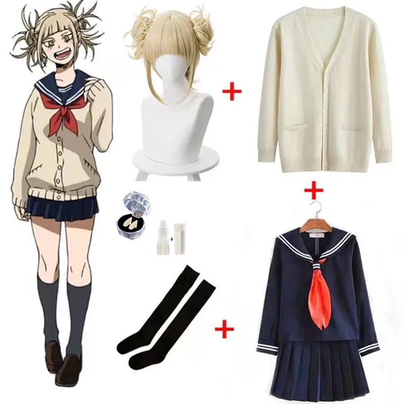 

Anime My Hero Academia Cross My Body Himiko Toga Cosplay Costumes Knitted Coat Sailor Suit Skirt Jk Uniform Halloween Costume