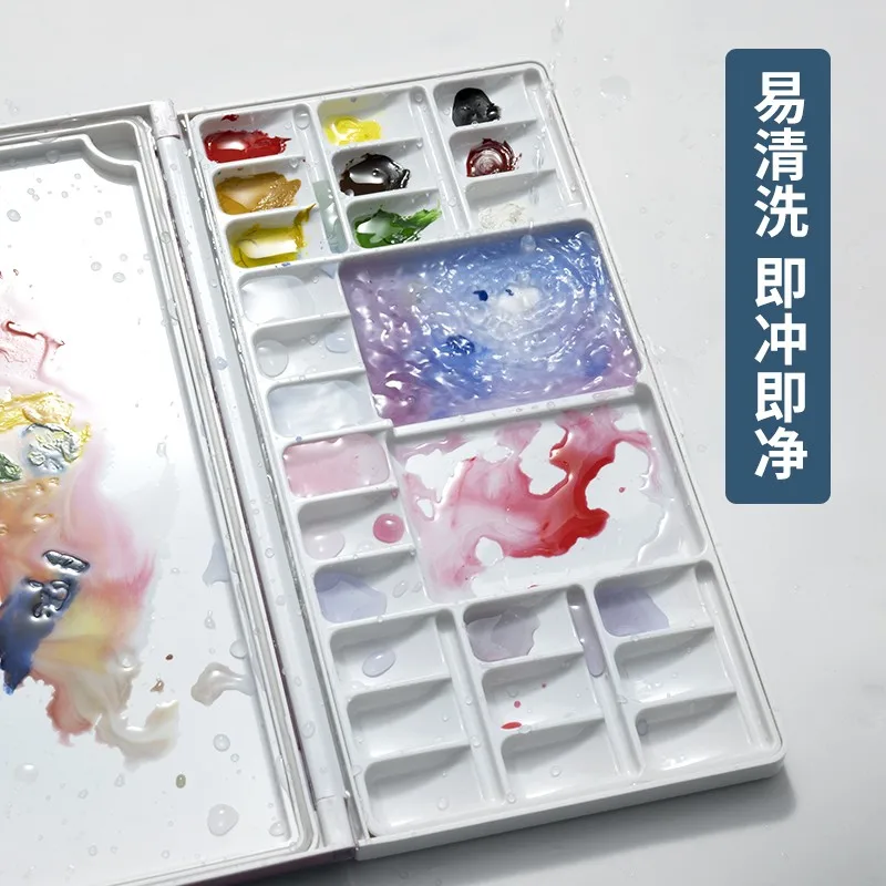 Mijello Alvaro Watercolor Palette Portable Moisture-Sealed Box with 18/24/33 Wells Easy to Clean Durable Multiple Mixing