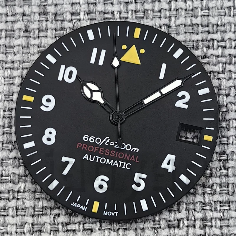 Pilot Style Black Watch Dial and Hand Sets with C3 Green Luminous - 29mm Watch Accessory