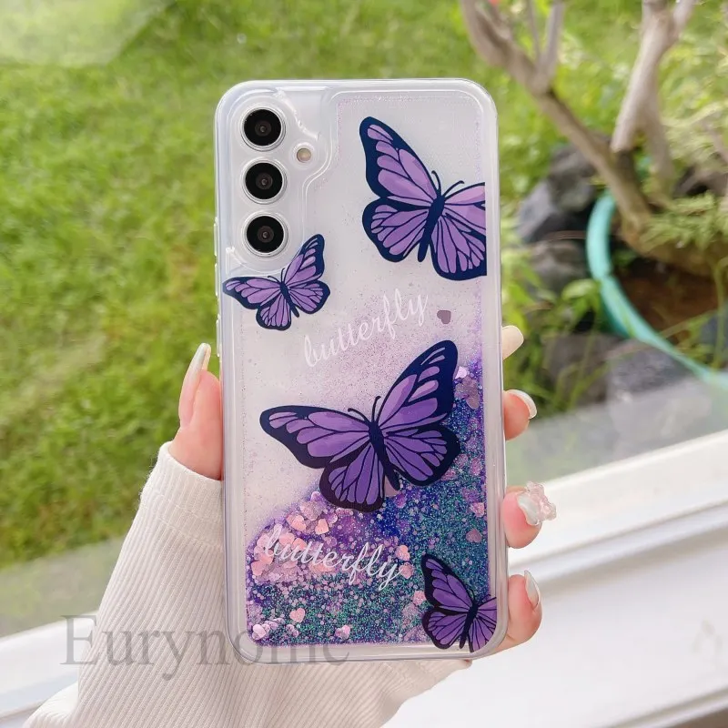 Purple Butterfly Liquid Glitter Quicksand Flower Bling Case