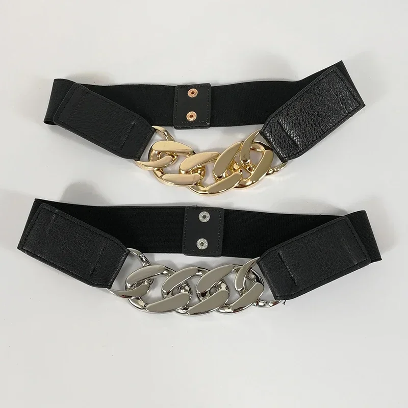 

Gold Chain Belt Elastic Silver Metal Waist Belts for Women Ceinture Femme Stretch Cummerbunds Ladies Coat Ketting Riem Waistband