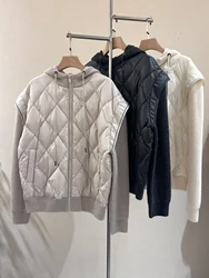 BC Hooded Women's Down Jacket Cashmere Knit Long Sleeves Coat Winter Female Casual Winter Clothing Filling White Goose Down