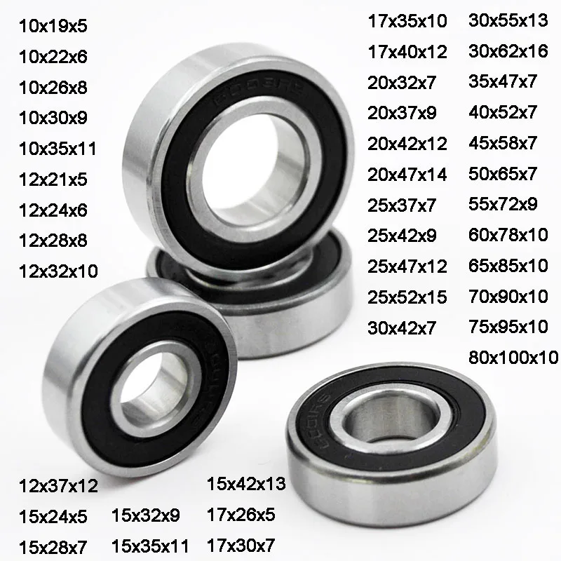 2 pcs Deep Groove Ball Bearings 10mm-30mm 2RS Rubber Sealed Bearing