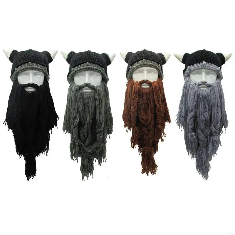 28GD Funny Beard Beanie Horn Hat Exquisite Halloween Party Cosplay Accessories