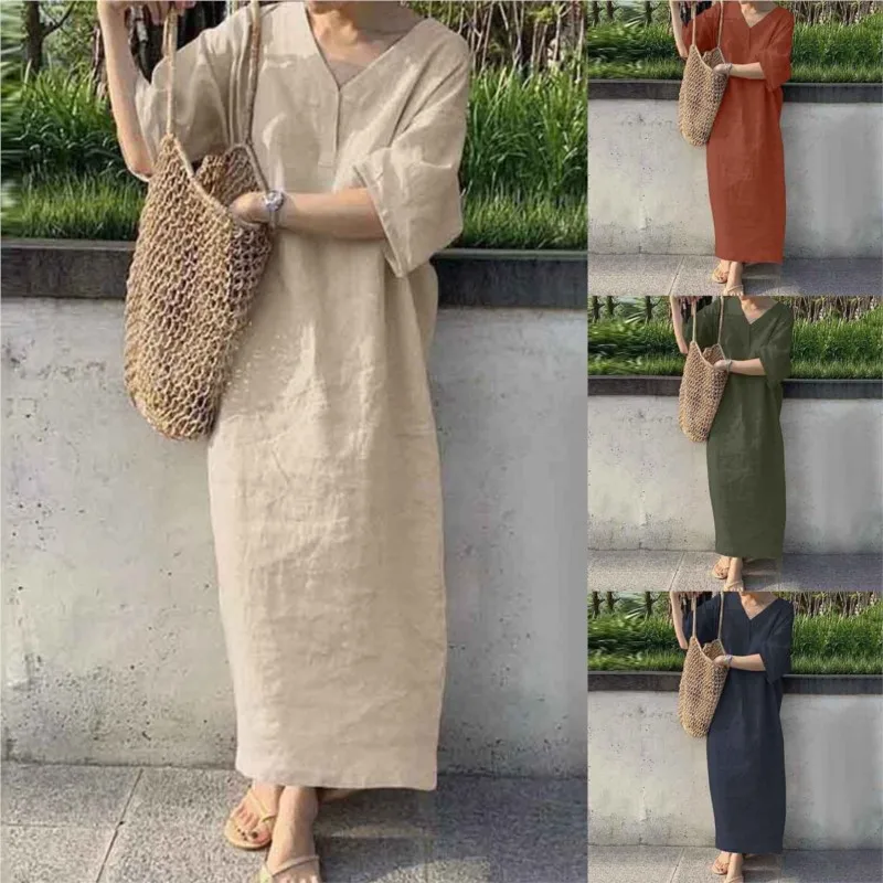 Samara | Vintage Linen Mini Dress with V-Neck