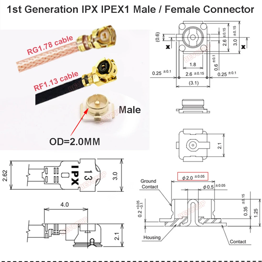 2023 NEW QMA to IPX Cable QMA Male Plug to U.fl IPEX1 Female Connector  RF1.13  RG178 Pigtail Jumper Cable BEVOTOP