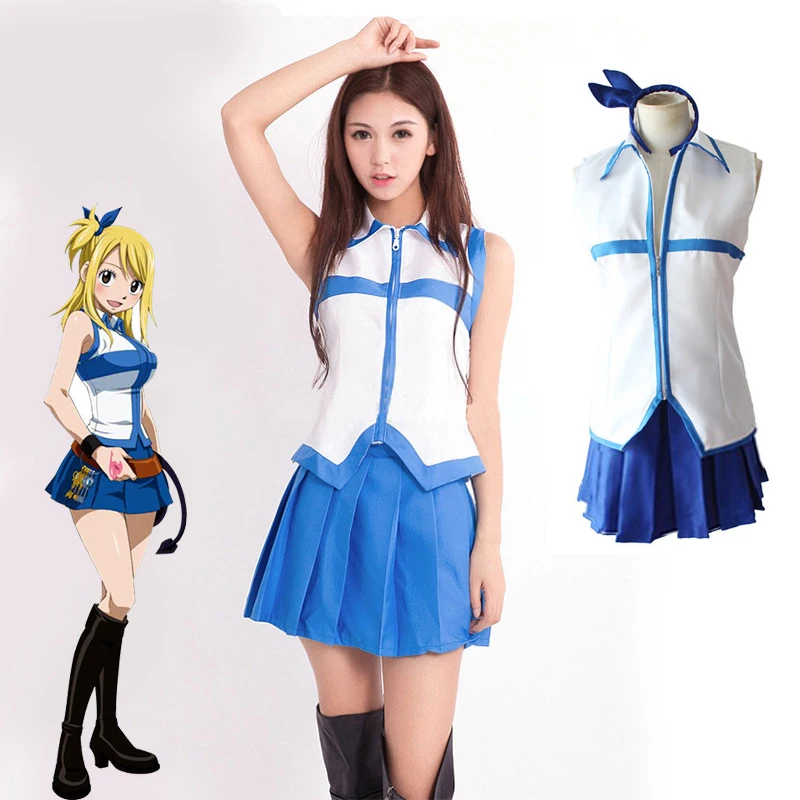 

Anime Fairy Tail Lucy Heartfilia Dress Cosplay Costume Women Adult JK Uniform Sexy Low Back Girls Skirt Halloween