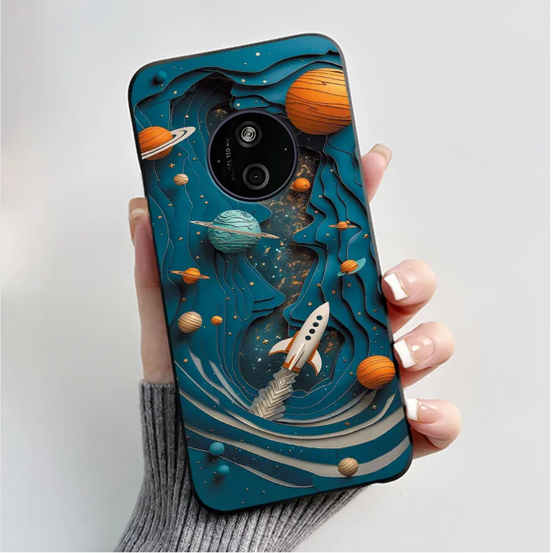 Floral Cartoon Design Soft Silicone Black Phone Case
