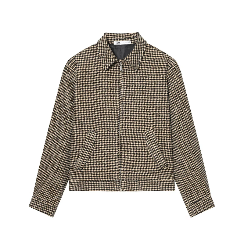 Women's Long Sleeve Plaid Bomber Jacket Zipper Pockets Chic Female Jackets Coats 2026 Spring Autumn Casual Lady Outerwear