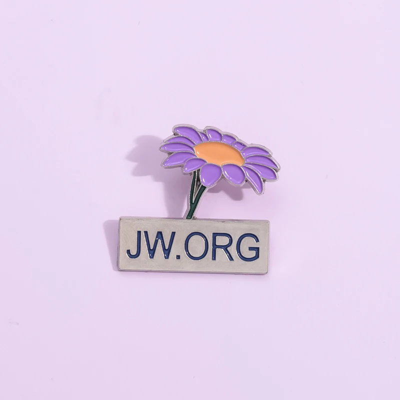 JW.ORG Purple Flower Enamel Pins Creative Cartoon Floral Brooches Personality Collar Lapel Pin for Clothes Backpack Accessories