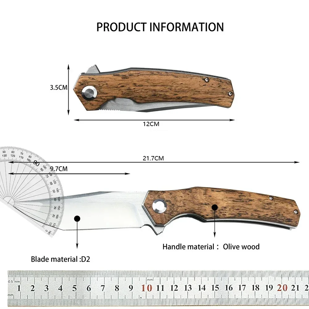 Shirogorov D2 Blade Bearing Flipper Folding Pocket Knife Russian Style Hunting Camping Knives Wooden Handle Outdoor EDC Tool 6
