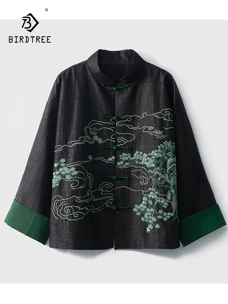 

BirdTree 100%Mulberry Silk Embroidered XiangYunSha Coat, Women Turtle Crack, New Chinese Style Tops, 2024 Spring New C41032QC