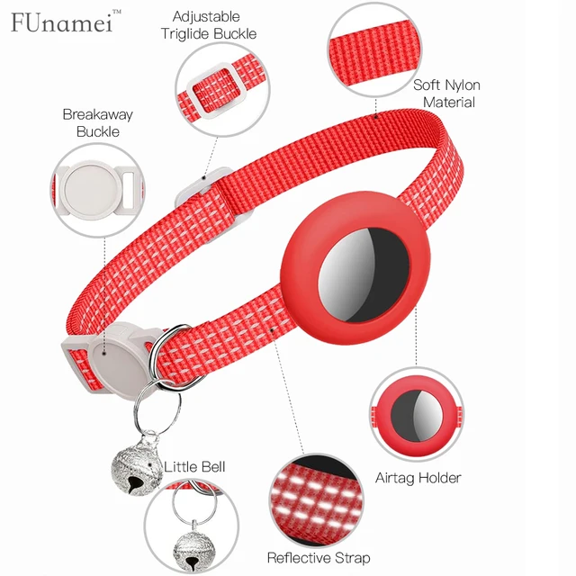 AirTag Cat Collar, Reflective Air Tag Kitten Collar with Bell and Airtags Holder Breakaway Safety Buckle for Girl Boy Cats 2