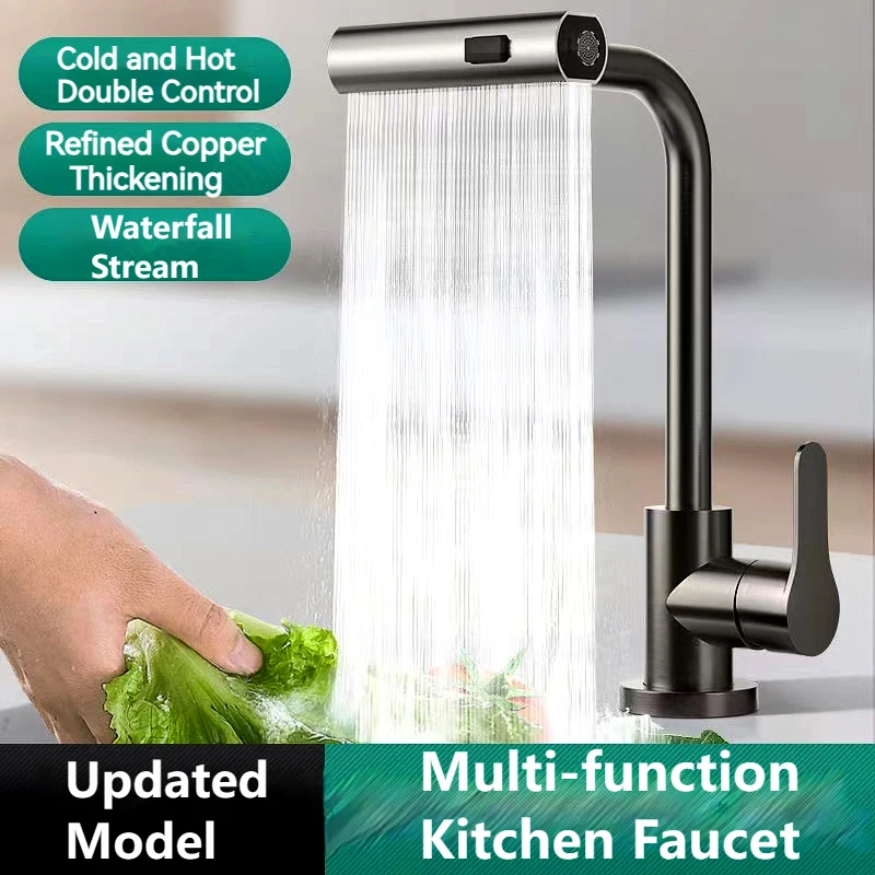 3 Model Rotation Hot Cold Mixer Rainfall Spray Bathroom Basin Sink FaucetStainless Steel Tap Waterfall Kitchen Faucets free shipping brushed pull out kitchen sink faucet two model stream sprayer nozzle stainless steel hot cold water mixer tap deck