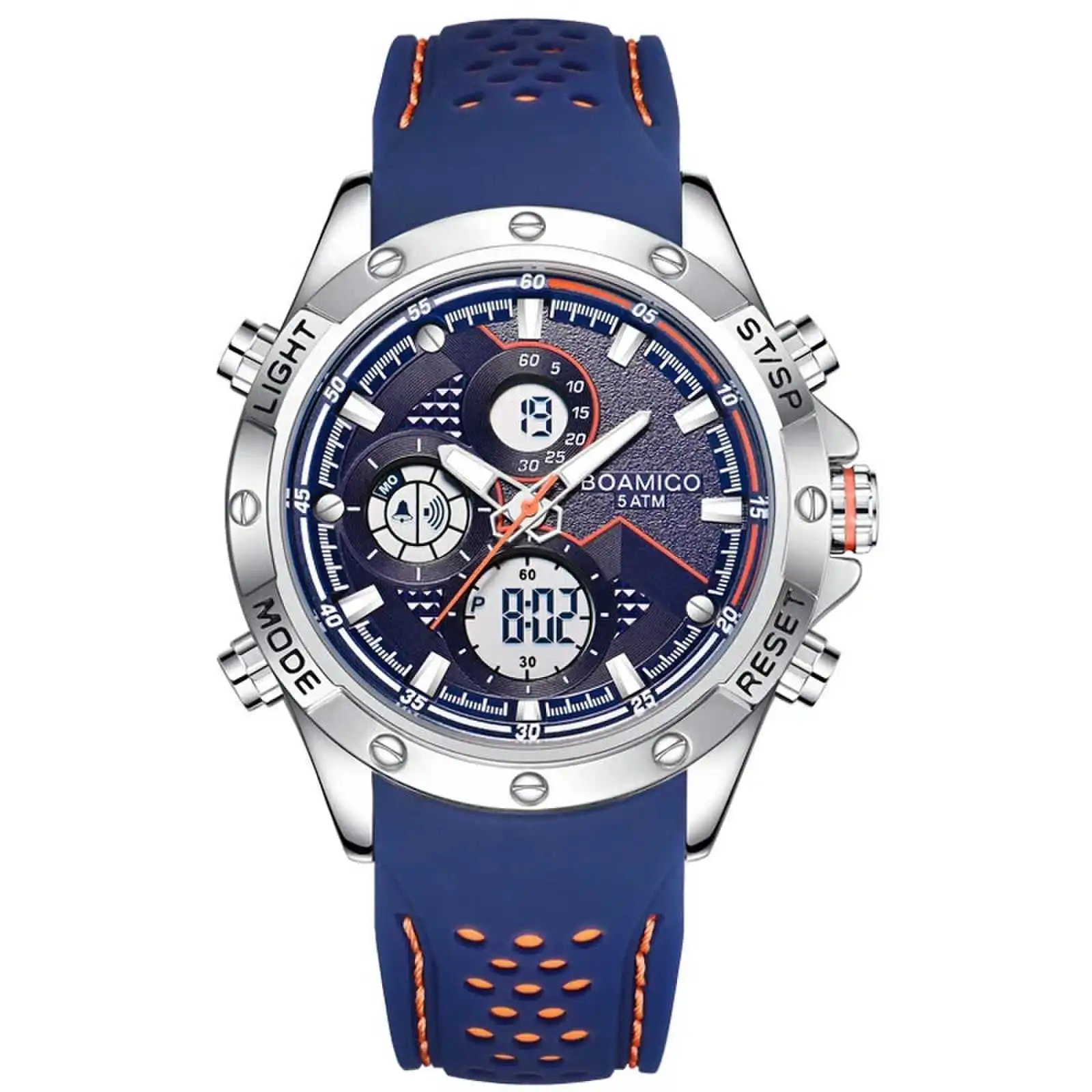 

BOAMIGO Luxury Fashion Casual Blue Watch Men Military Digital Analog Quartz Chronograph Rubber Strap Watch Waterproof sport Watc