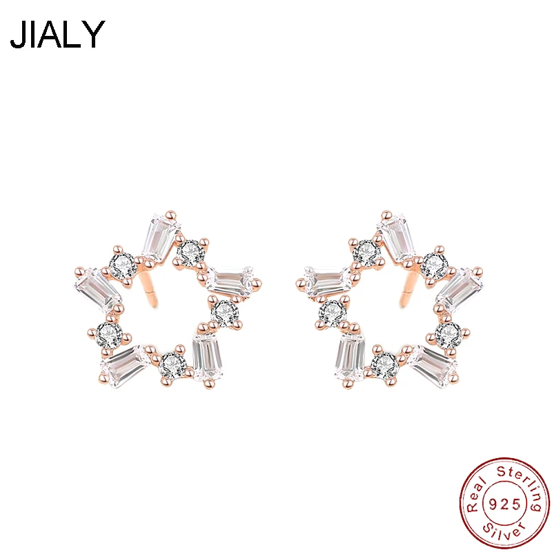 

JIALY European CZ Five-Pointed Star S925 Sterling Silver Stud Earrings For Women Birthday Party Gift Wedding Jewelry