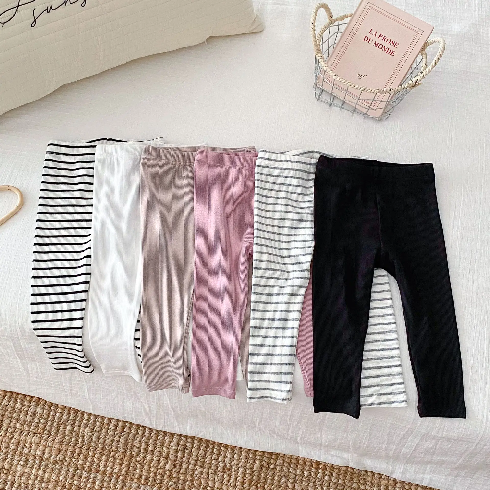 

Autumn New Girls Striped Leggings Cotton Baby Solid Tights Toddler Stretch Pants Kids Versatile Casual Pants Children Trousers