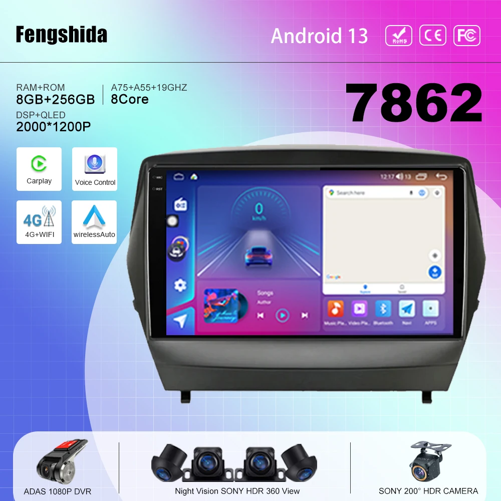 

7862 CPU Android 13 For Hyundai Tucson 2 LM IX35 2009 - 2015 Auto Radio multimedia player navigation GPS No 2din DVD 5G WIFI BT