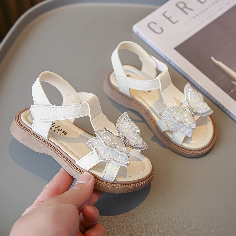 Toddler Girls Sweet T-strap Bowknot Sandals Beach Shoes Kids Princess Sandals 6-15 Years Flats Summer Baby Sandals for Girls 3