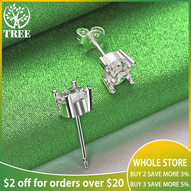 

ALITREE 925 Sterling Silver Round Zircon Crystal Stud Earrings For Women Earring Fashion Party Engagement Wedding Jewelry Gift