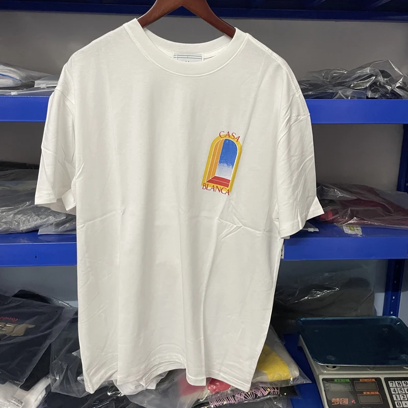 

Casablanca Letter Logo Printing T-Shirt Men Women Pure Cotton Oversized White Short Sleeves