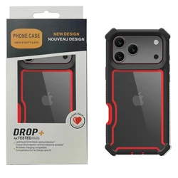 Enhanced Transparent Rugged Armor Soft Grip Protective Phone Case with Hybrid Bumper - iPhone 15 Plus (Red Black)