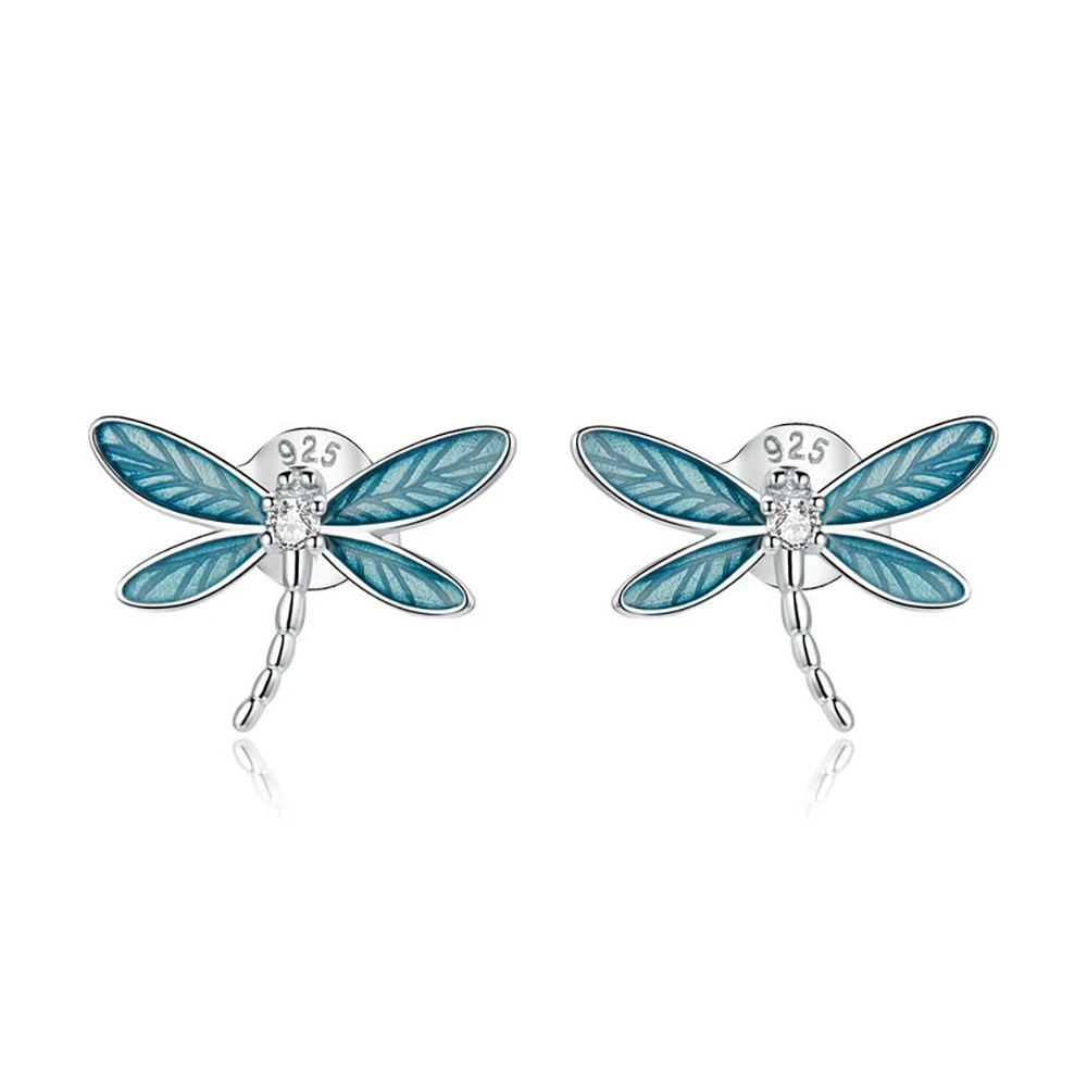 

Fashion 100% S925 Sterling Silver Blue Dragonfly Earrings Personality Dragonfly Girl Zircon Drop Oil Earrings Earrings
