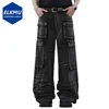 Loose Wide Leg Denim Pants Men Black Baggy Jeans Embroidery Multi Pocket Oversized Cargo Jeans Hip Hop Streetwear Man Jeans 1
