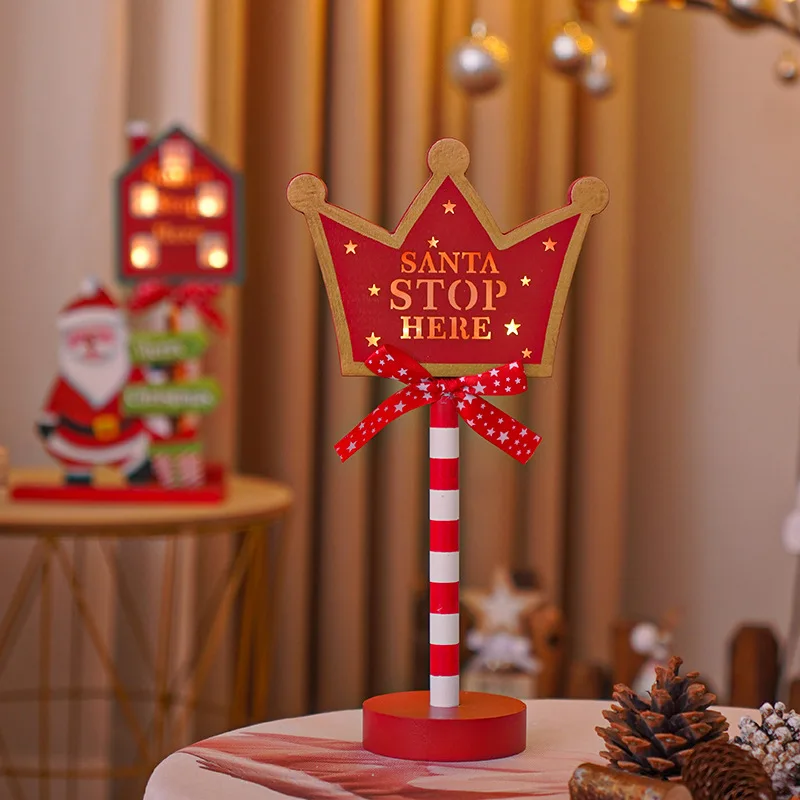 Wooden Christmas LED Lamp Santa Stop Here Sign