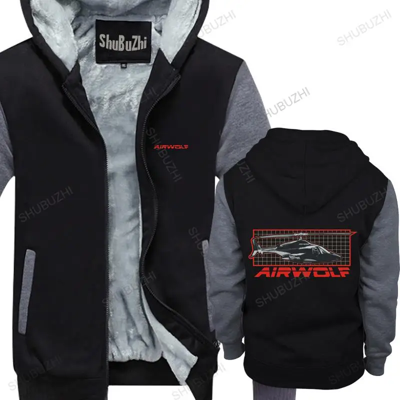 

men winter warm black hoody Airwolf TV Series Air Wolf Helicopter on Grid Licensed fleece jacket male thick hoodies euro size