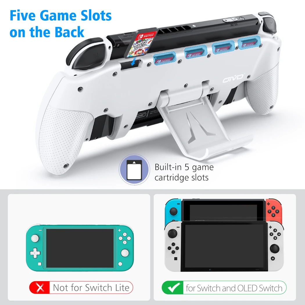 OIVO for Switch/Switch OLED Grip Holder Adjustable Stand Handle Asymmetrical Controller Holder 5 Card Slots for Nintendo Switch