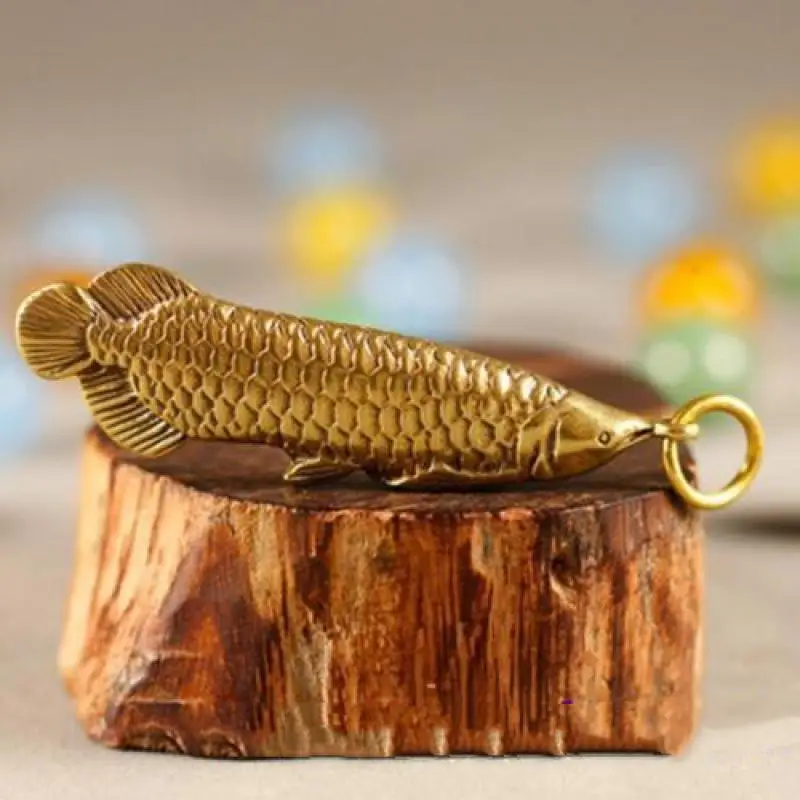Brass Arowana Pendant Key Buckle Gifts Statuette Carved Handmade Sculptures 3