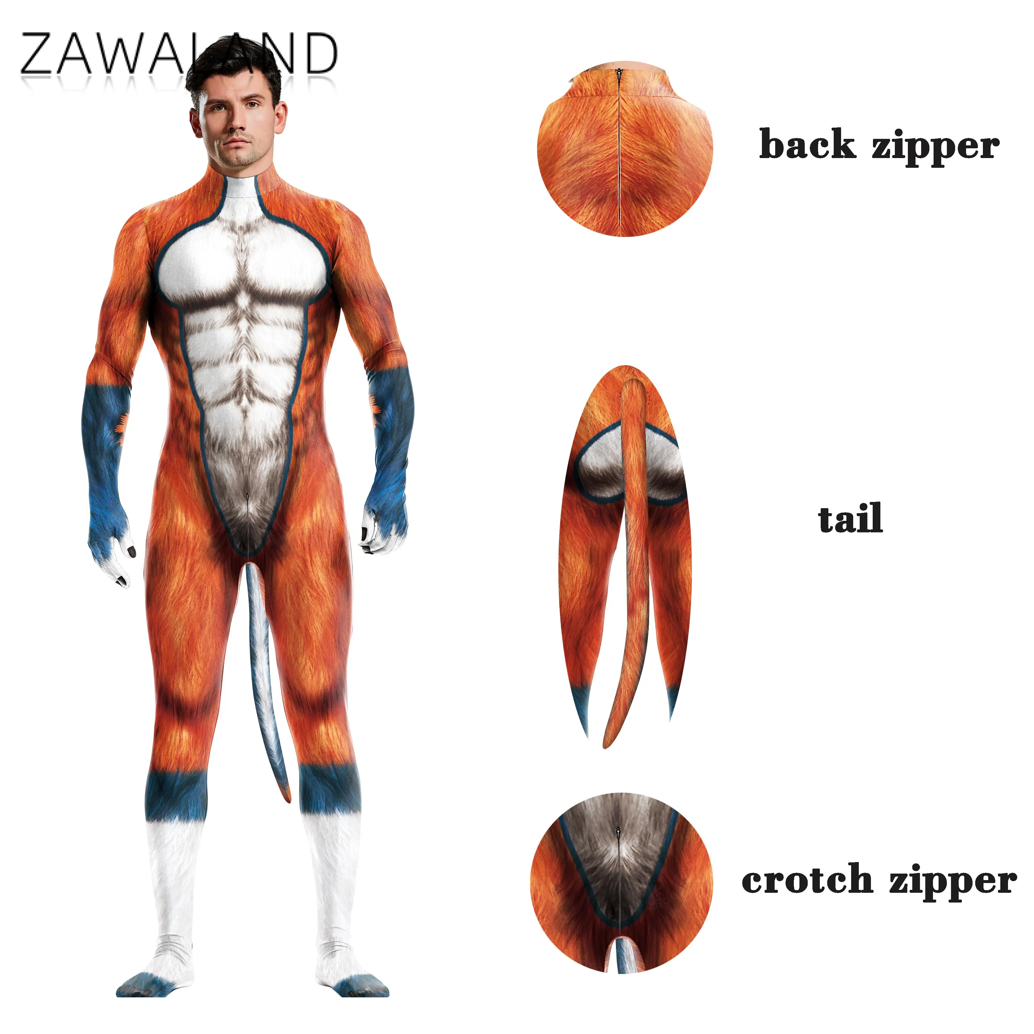 Zawaland Festa Di Halloween Per Adulti Interi Costumi Cosplay Animale Catsuit Spandex Body 3D Stampato Zentai Bondage Muscle Suit