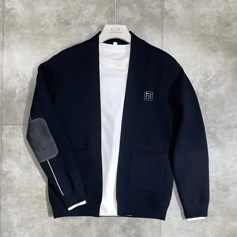 

Мужская повседневная приталенная куртка с вышивкой в Корейском стиле, модный брендовый вязаный кардиган