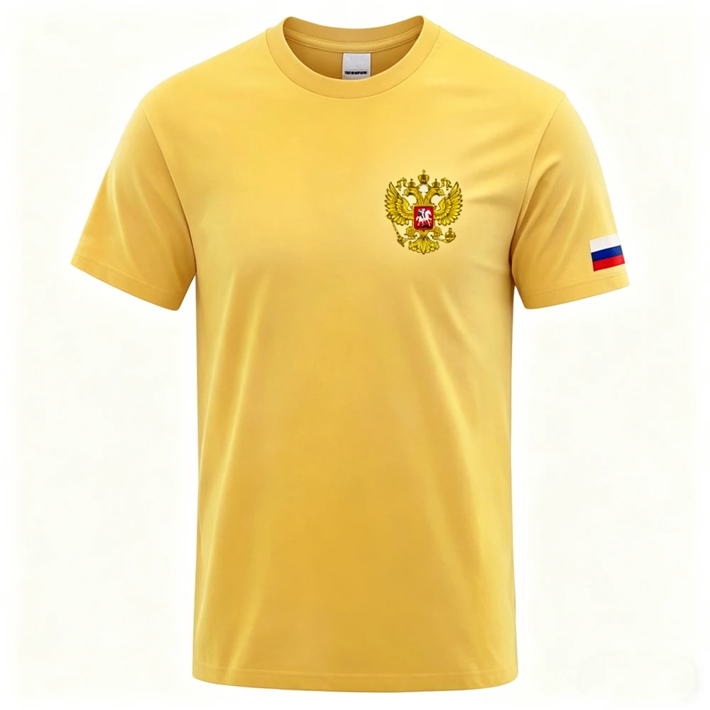 Sommer Russische Adler-Flagge Bedruckte Baumwoll-T-Shirts Herren Kurzarm-T-Shirts Übergroße O-Ausschnitt Weiche Oberteile Lässige Männerkleidung – Detail 17