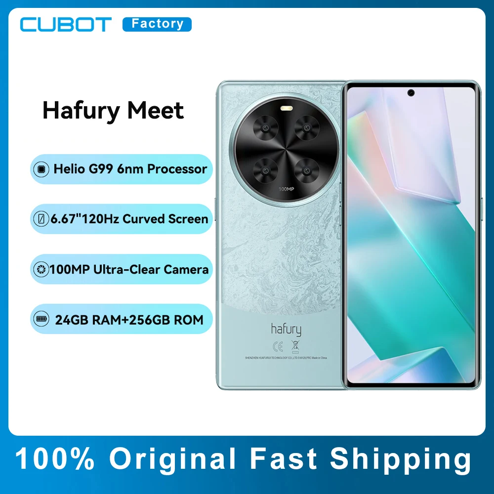 

Cubot Hafury Meet Smartphone 6.67" 120Hz AMOLED Curved Screen 24GB RAM(12+12)+256GB ROM Helio G99 100MP Camera NFC Smart Phone