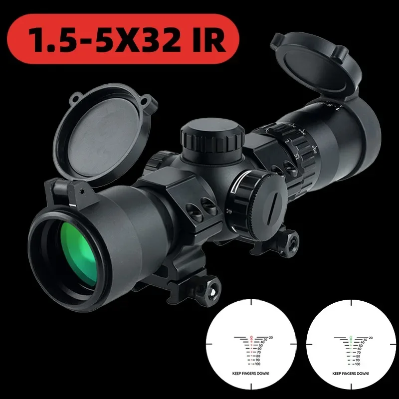 

1.5-5X32IR Hunting Riflescope Red Green Range Finder Reticle Illuminated Optical Sight Tactics Adjustable Sniper Airsoft Scope