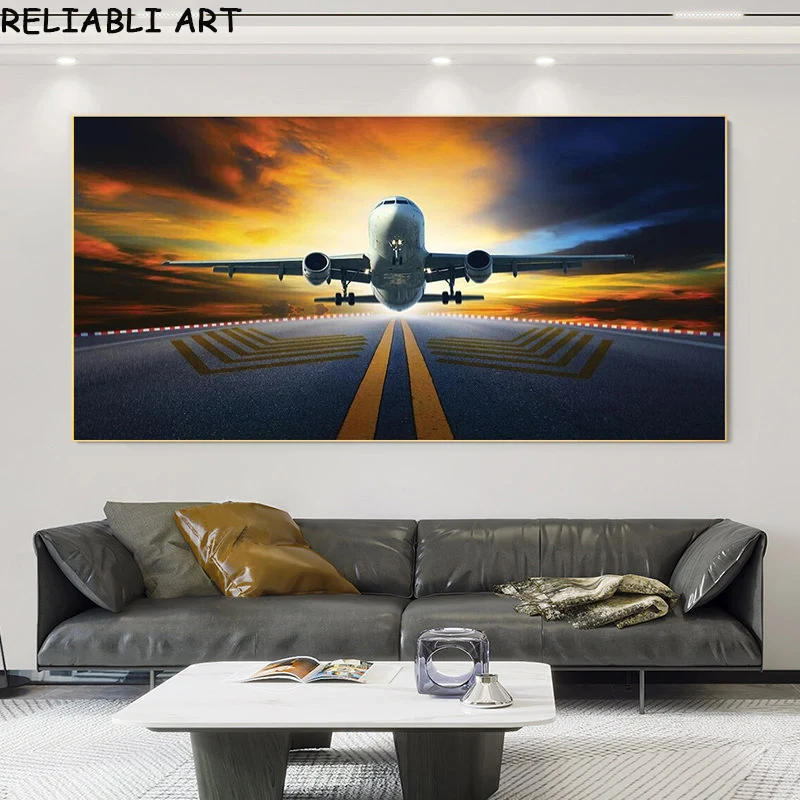 

Plane Sky Sunset Cloud Landscape Canvas Painting Modern Poster and Print Wall Art Picture for Living Room Home Decor No Frame