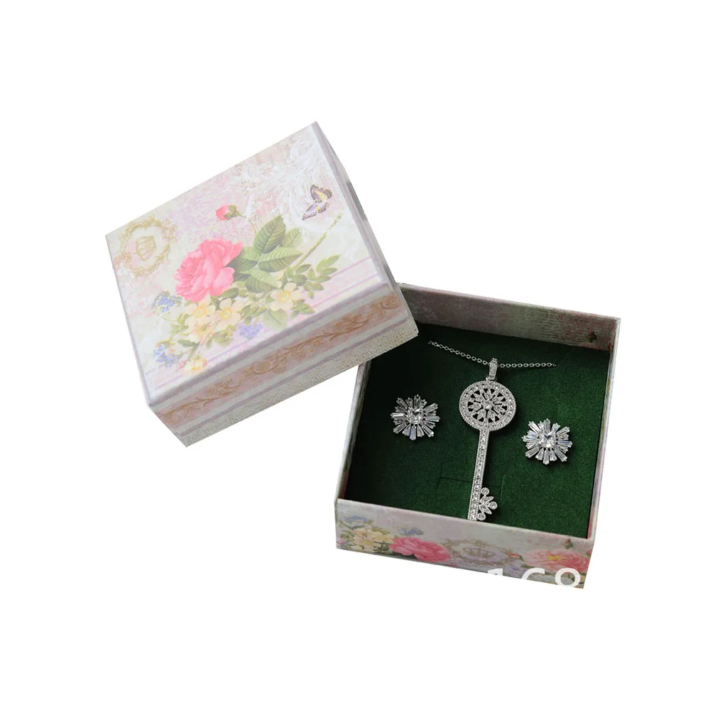 12/24 Lot Fashion Jewelry Paper Gift Boxes 7.5x7.5x3.5cm with Flower Pattern Sponge Container Ring Earrings Necklace Display