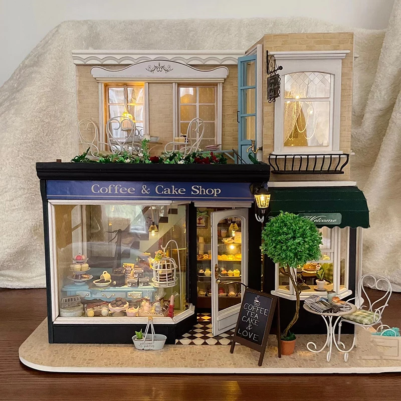 

DIY Wooden Dollhouse Casa Miniature With Furniture Kit 3D Irish Cottage Coffee House Assemble Toy for Children Christmas Gifts