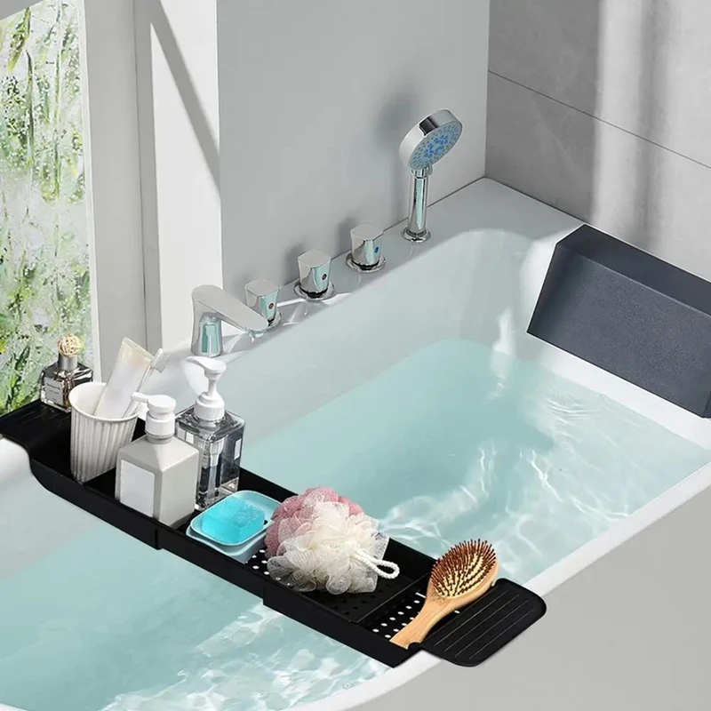 A85Q-Bath Tub Tray Extendable Draining Bath Tray Space-Saving Household Bathtub Shelf Small Storage For Towels Glasses