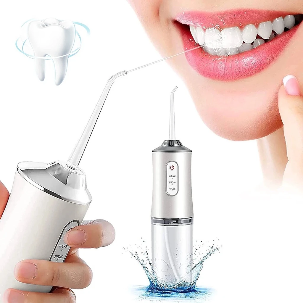 

Portable Oral Irrigator Dental Water Flosser USB Water Jet Floss 4 Jet Tip 220ml 3 Modes IPX7 1400rpm Mouth Washing Machine