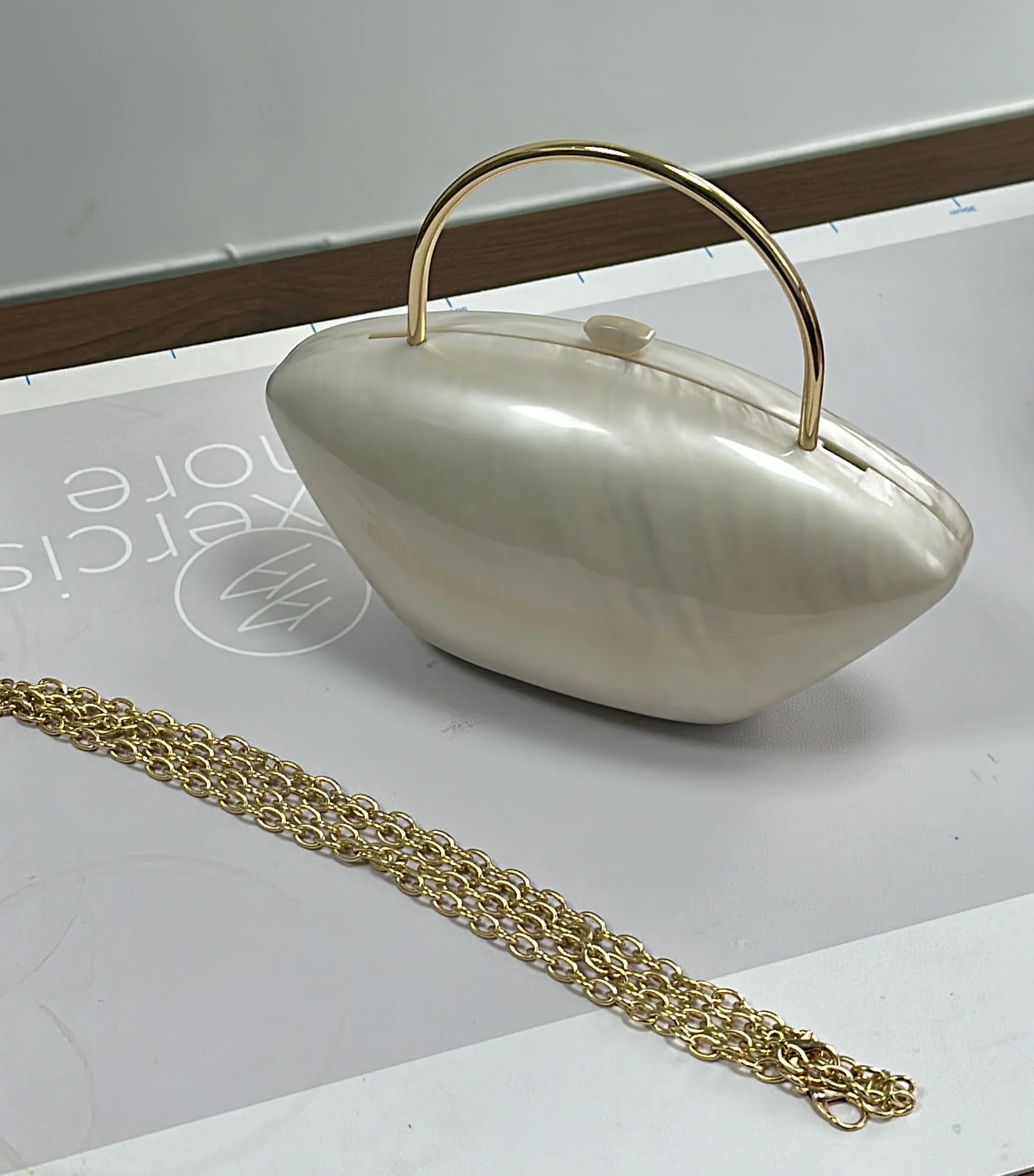 Women's Marble Pearl Acrylic Clutch Bag with Chain Shell Box Design Evening Wedding Bridal Handbag Gift for Party 5