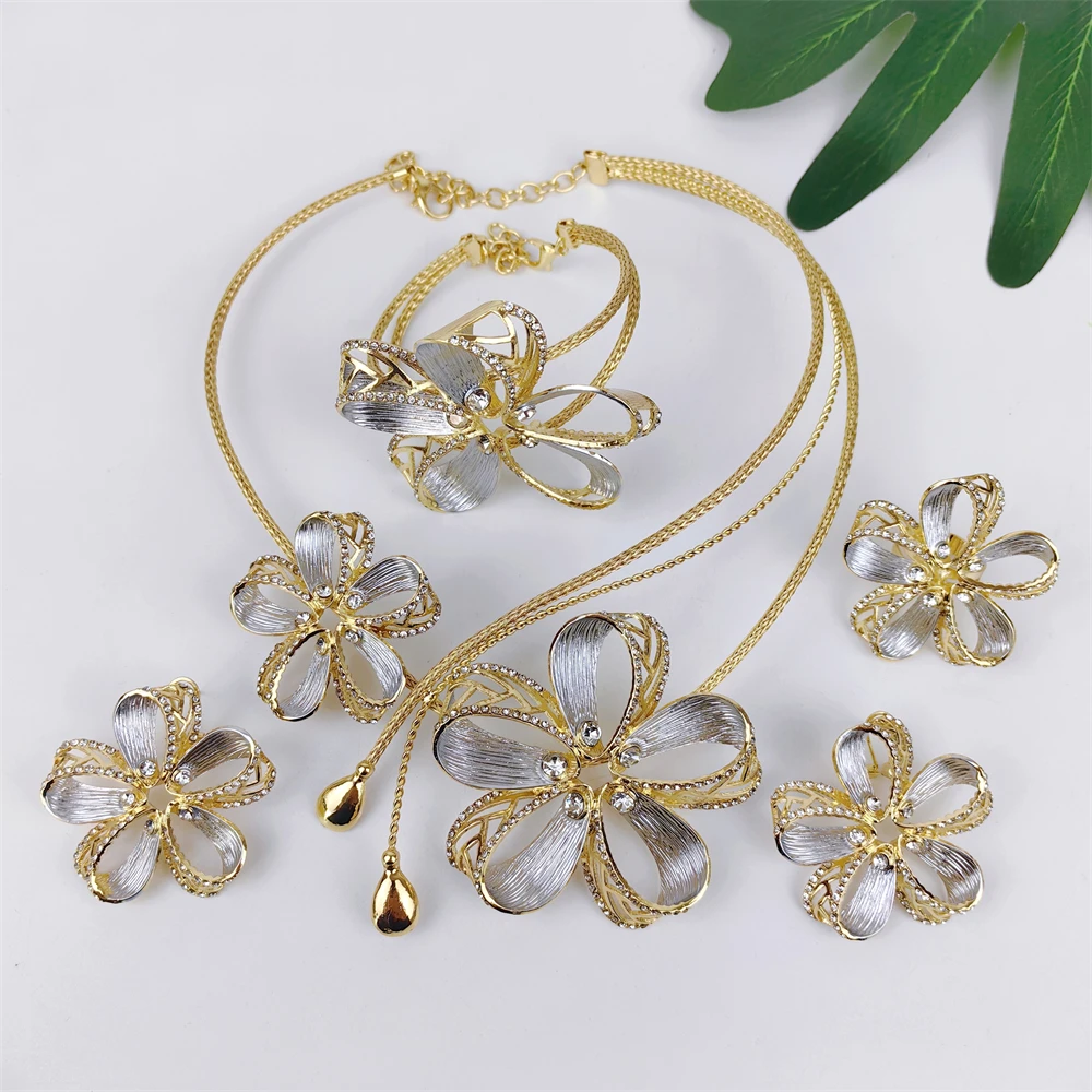 Original Dubai 18K Gold Plated Jewelry Set Women Exquisite Italian Necklace Earrings Bracelet Ring Bridal Wedding Party Gifts - 6