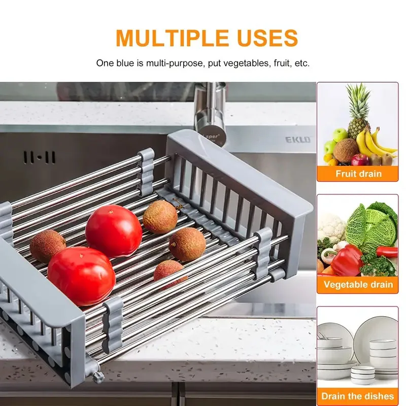 Adjustable Stainless Steel Kitchen Dish Drying Sink Rack Drain Strainer  Basket