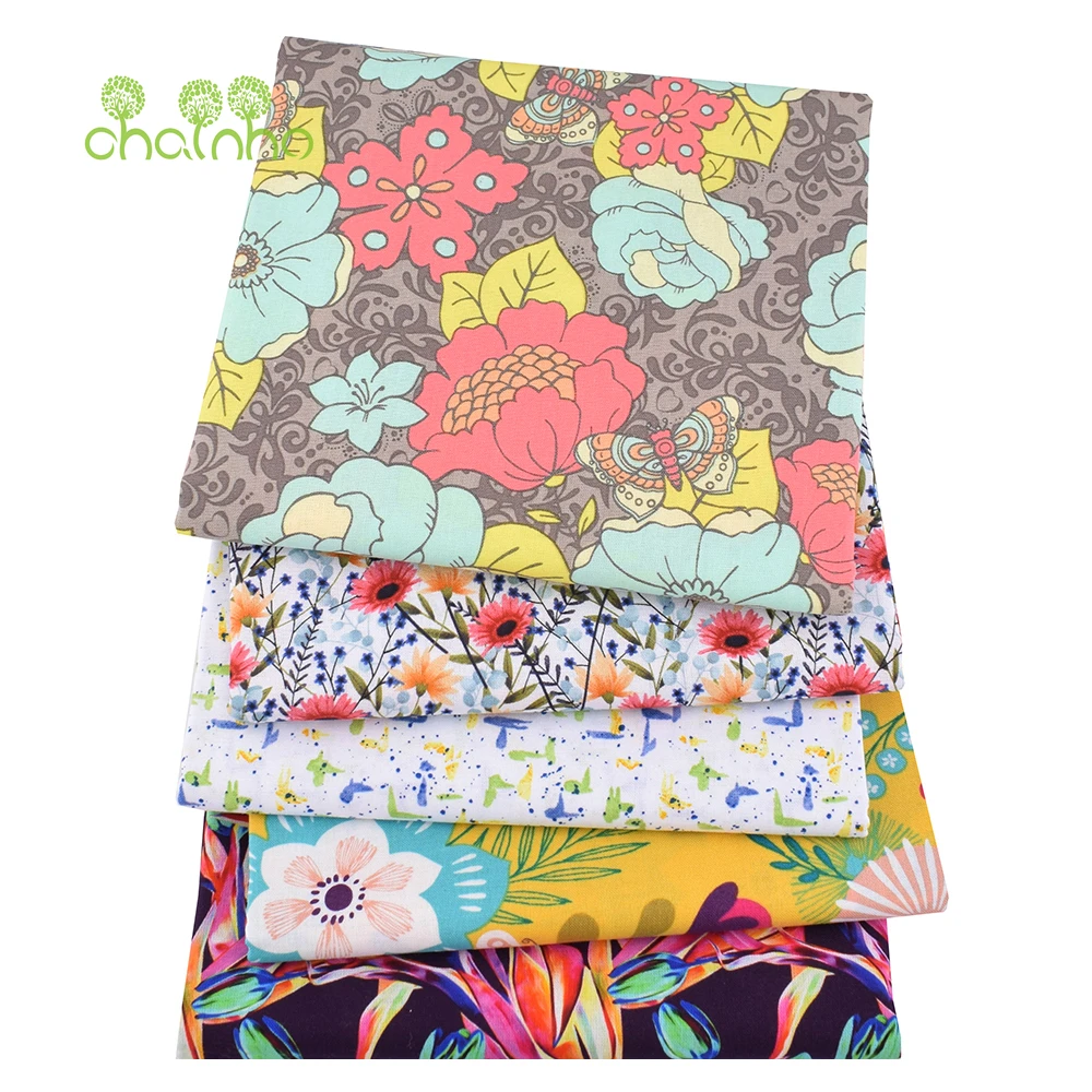 Chainho,Printed Plain Weave Cotton Fabric,Handmade DIY Quilting Sewing Material,Patchwork Cloth,Floral Series,20x25cm,15CD83