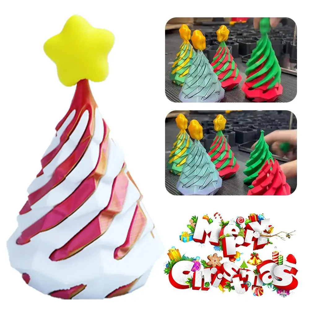 Christmas Tree Spiral Decompression Toy 3D Printed Cone Desktop Decompression Decoration Children's Push And Push Music Gift