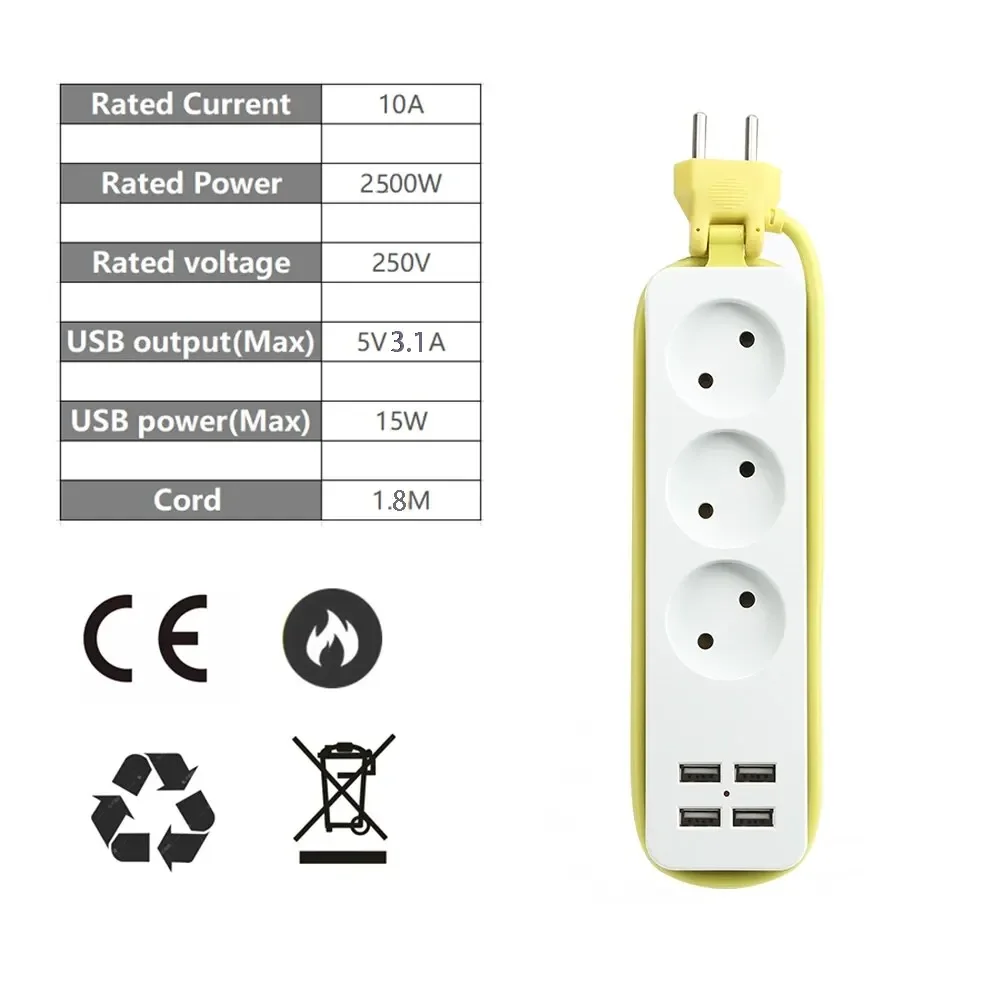 Power Strip Travel Plug Strip EU Plug AC Outlet Multiprise Extension Cord Electrical Socket Network Filter With USB power strip