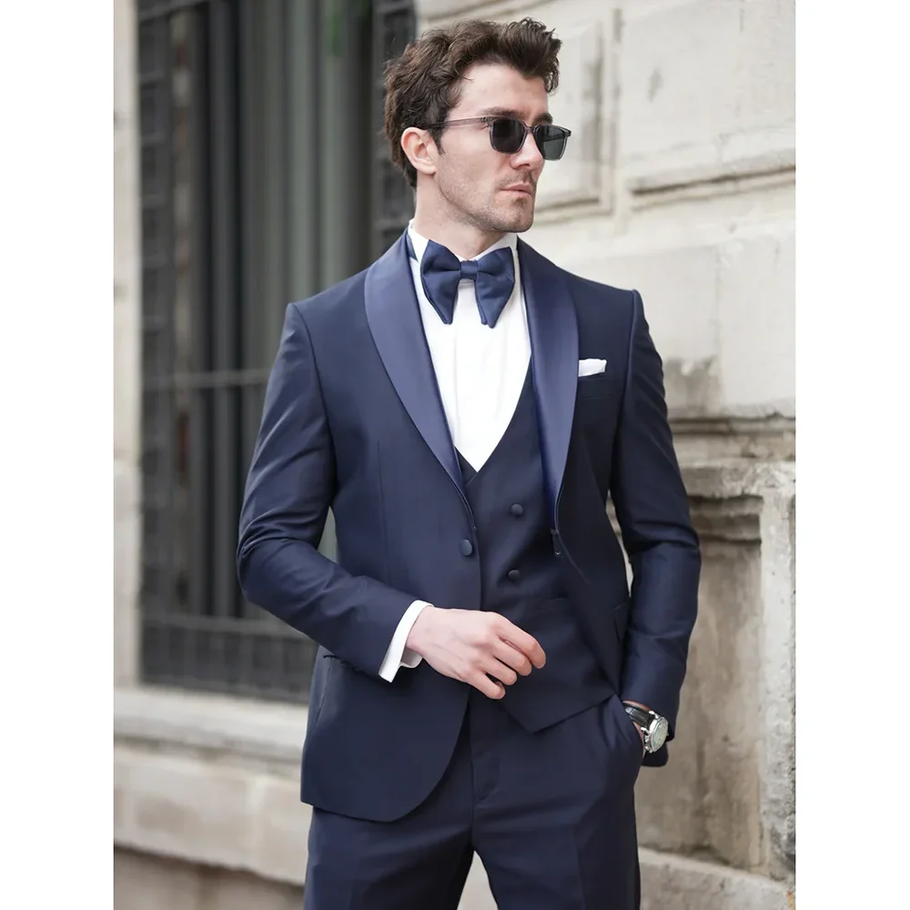 

3 Piece Shawl Lapel One Button Men Suits Summer Fashion Banquet Dinner Party Male Suit Slim Fit Formal Groom Wedding Tuxedo